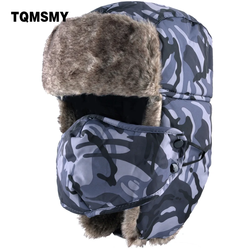 Новинка 2018 мужские зимние шапки TQMSMY камуфляжная плотная теплая зимняя шапка для