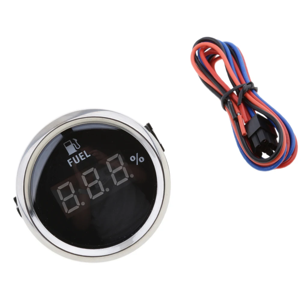 2 inch 52mm Auto Digital Fuel Level Gauge Meter 0ohm - 190ohm 9-32V DC Black Chrome