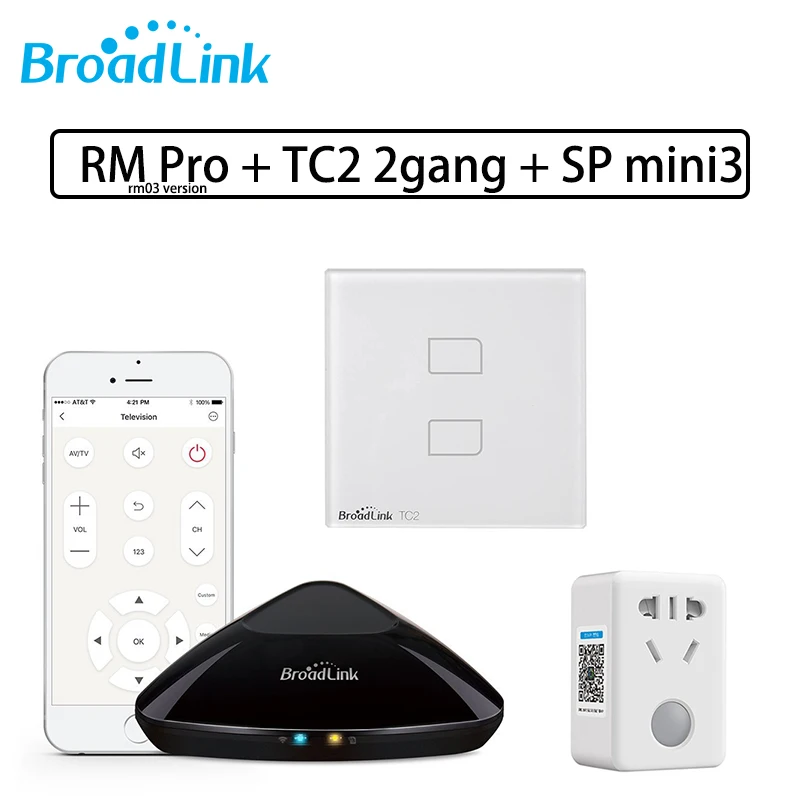 Broadlink RM PRO+ Universal Remote Control IR RF +SP Mini3 Smart WiFi Plug Socket Switch+TC2 2GANG Wall Light Switch Smart Home
Broadlink RM PRO+ Universal Remote Control IR RF +SP Mini3 Smart WiFi Plug Socket Switch+TC2 2GANG Wall Light Switch Smart Home