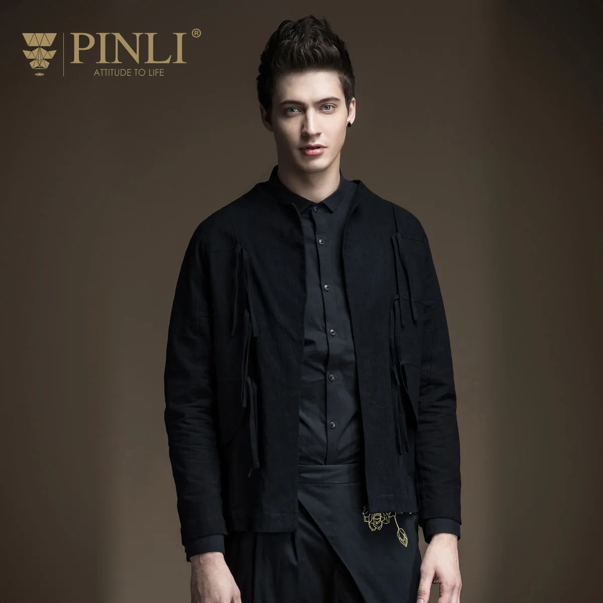 Image PINLI 2017 spring men s jacket collar linen China man coat B171304162