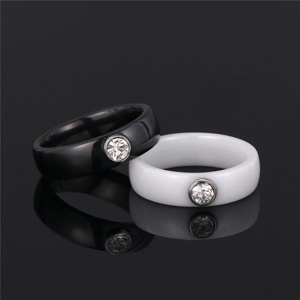 Черно белые модные керамические кольца для женщин 6 мм круглые широкие Гладкие