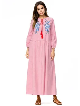 Casual Embroidery Long Dress Vertical Striped Maxi Abaya Full Dress Kimono Tassels Loose Muslim Long Robe Gowns Islamic Clothing
Casual Embroidery Long Dress Vertical Striped Maxi Abaya Full Dress Kimono Tassels Loose Muslim Long Robe Gowns Islamic Clothing
