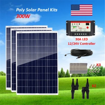 300 Watt Solar Panel Polycrystalline Bundle Kit 3 X 100W W/ 30A LED controller Off Grid 12V RV Boat Home
300 Watt Solar Panel Polycrystalline Bundle Kit 3 X 100W W/ 30A LED controller Off Grid 12V RV Boat Home