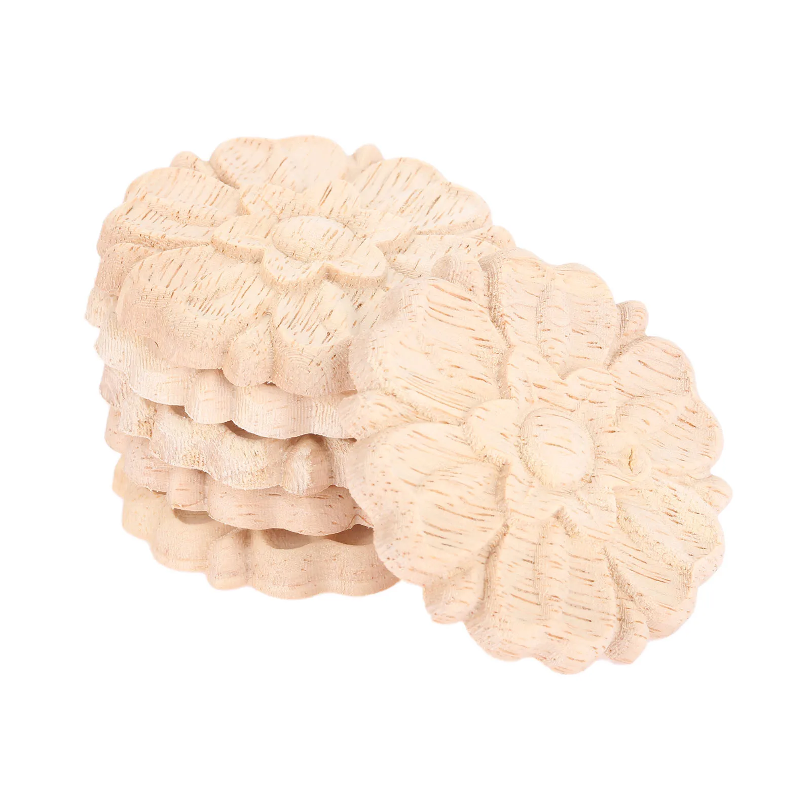 Description Picture 6 of item2Pcs 6cm Round Wood Carving Applique Oak Wood Furniture Decorative Mouldings Decal Cabinet Door Wood Figurine Craft Flower Board