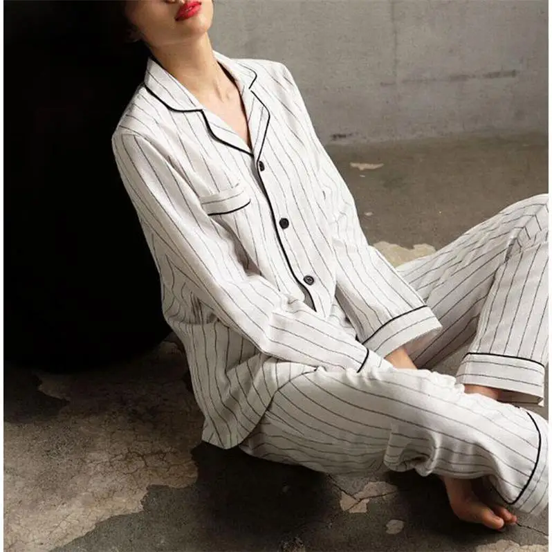 QWEEK 2019 Autumn Student Style Long Sleeve Night Suit for Women Cardigan Pajama Stripes Sleepwear Women Plus Size Nightwear
QWEEK 2019 Autumn Student Style Long Sleeve Night Suit for Women Cardigan Pajama Stripes Sleepwear Women Plus Size Nightwear