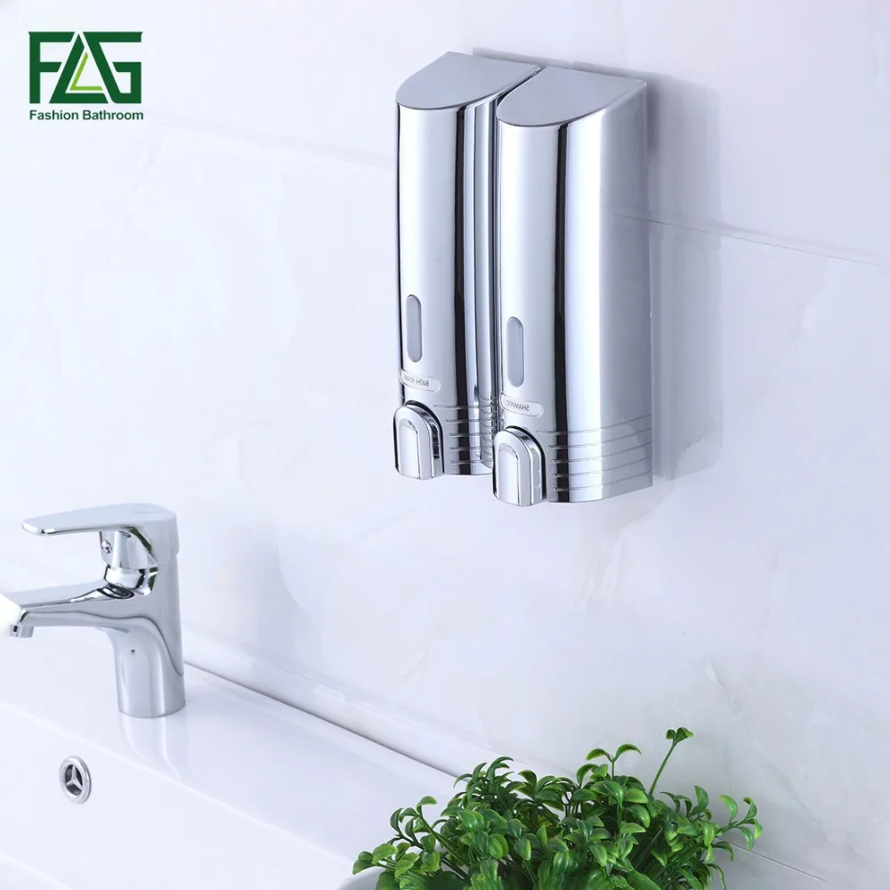 Image FLG Cheapest Double Soap Dispenser Wall Mounted Soap Shampoo Dispenser Shower Helper For Bathroom Hospital Hotel Suppiles Z02