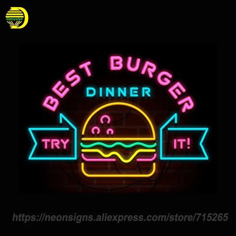 Image NEON SIGN For Best Burger Dinner Decorate Room Commercial Display Beer Bar PUB Handcrafted Unique Lamp Night Light