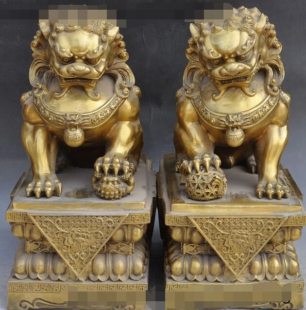 bi002851 16" Chinese Brass Fengshui Evil Foo Fu Dog Guardion door Lion ball Statue pair
bi002851 16" Chinese Brass Fengshui Evil Foo Fu Dog Guardion door Lion ball Statue pair