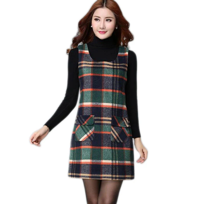 2017 new fashion women dress spring autumn sleeveless houndstooth slim vest dresses plus size 4xl party vestidos femininos SF088 | Женская