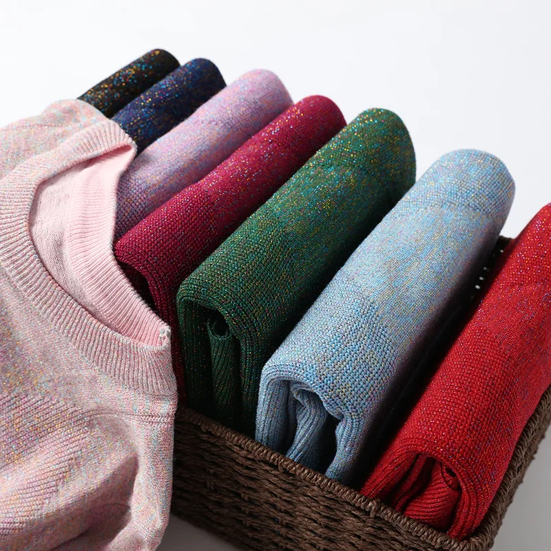 Women Multicolored Sweater Long Sleeves Round Neck Knitted Female Casual Loose Bright Sweaters Tops Pull Femme | Женская одежда