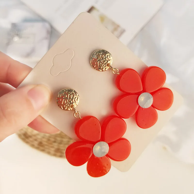 GuanLong Vintage Long Acrylic Flower Earrings for Women Big Metal Resin Dangle Drop Earings for Girls Fashion Jewelry Brincos (3)