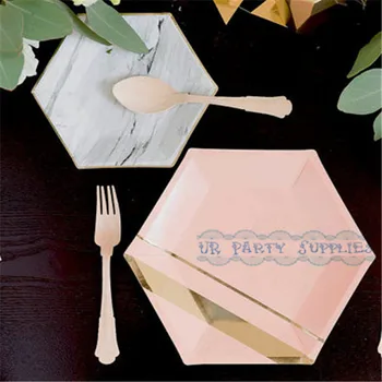 112pcs Modern & Trendy Hexagonal Shaped Marble/Metallic Gold Paper Plates Pastel Pink Foil Gold Stripe Paper Dishes for New Year
112pcs Modern & Trendy Hexagonal Shaped Marble/Metallic Gold Paper Plates Pastel Pink Foil Gold Stripe Paper Dishes for New Year