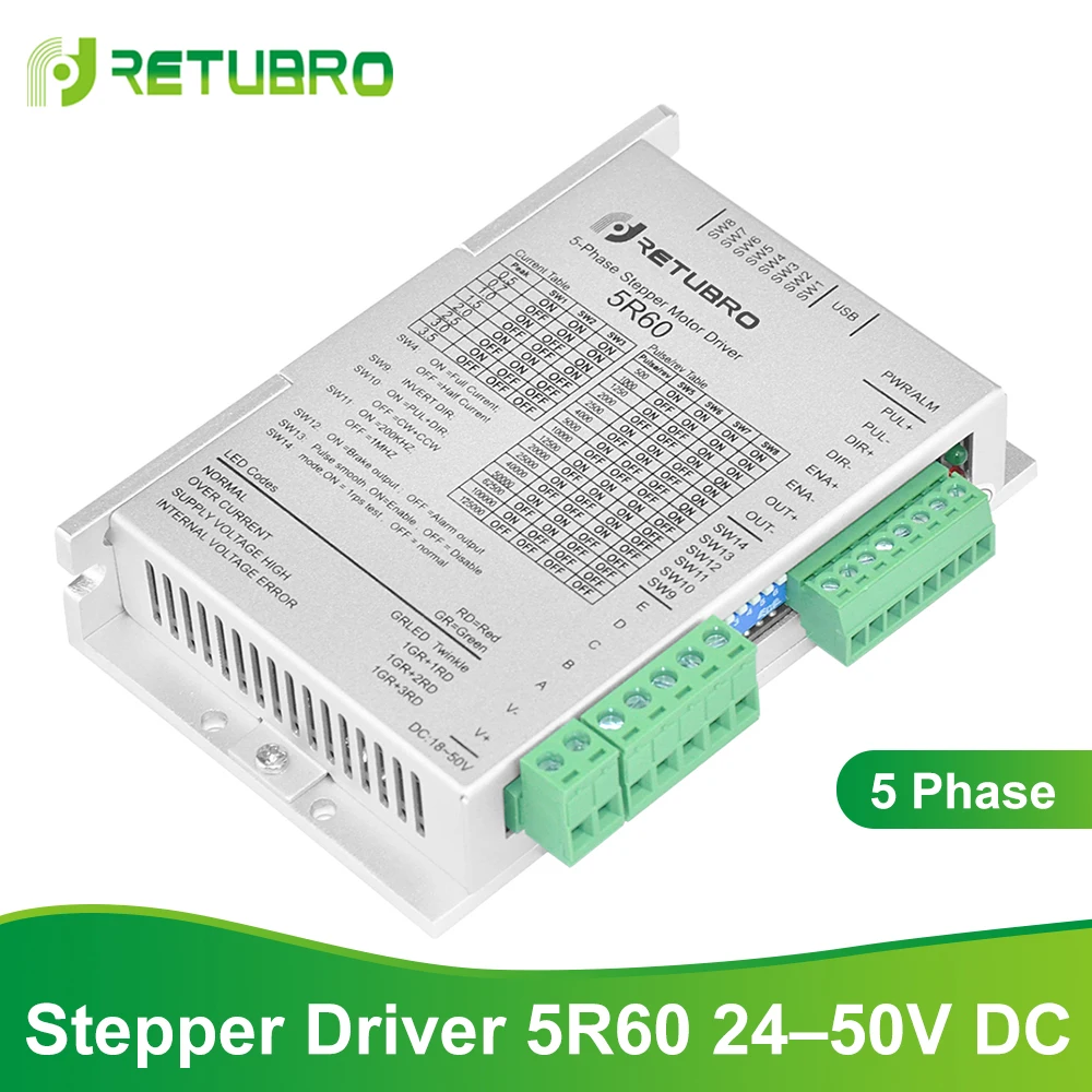 5 Phase Stepper Motor Driver Nema 23 24 5R60 24-50V DC Power Supply Digital Hybrid Stepper Driver
5 Phase Stepper Motor Driver Nema 23 24 5R60 24-50V DC Power Supply Digital Hybrid Stepper Driver