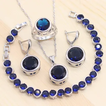 Sliver Women Wedding 4PCS Jewelry Sets Blue Cubic Zirconia Bracelets Necklace Pendant Earrings Rings Jewelry Free gifts Box
Sliver Women Wedding 4PCS Jewelry Sets Blue Cubic Zirconia Bracelets Necklace Pendant Earrings Rings Jewelry Free gifts Box