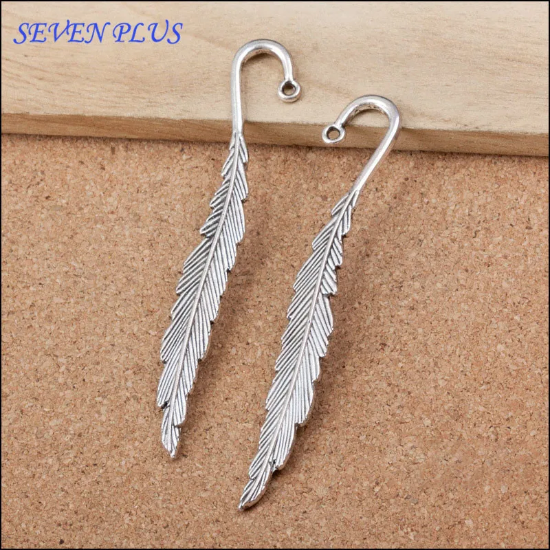 High Quality 20 Pieces/Lot 14mm*80mm Antique Silver Plated Feather Bookmark Charms For Diy Jewelry Making | Украшения и