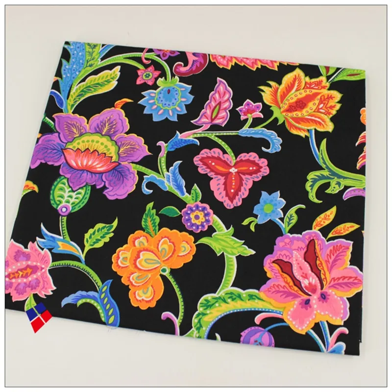 half meter 100% cotton print big flower fabric Korean export cloth black bottom, handmade DIY garment pillow telas tecido A247
half meter 100% cotton print big flower fabric Korean export cloth black bottom, handmade DIY garment pillow telas tecido A247