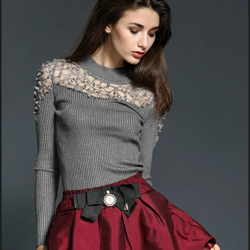 Женский трикотажный свитер просвечивающий вязаный пуловер с длинным рукавом и