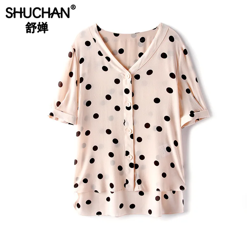 Shuchan 100% Real Mulberry Silk Women's Blouse with Polka Dot V-Neck 2019 Summer Top Women High Quality blusas black R11332
Shuchan 100% Real Mulberry Silk Women's Blouse with Polka Dot V-Neck 2019 Summer Top Women High Quality blusas black R11332
