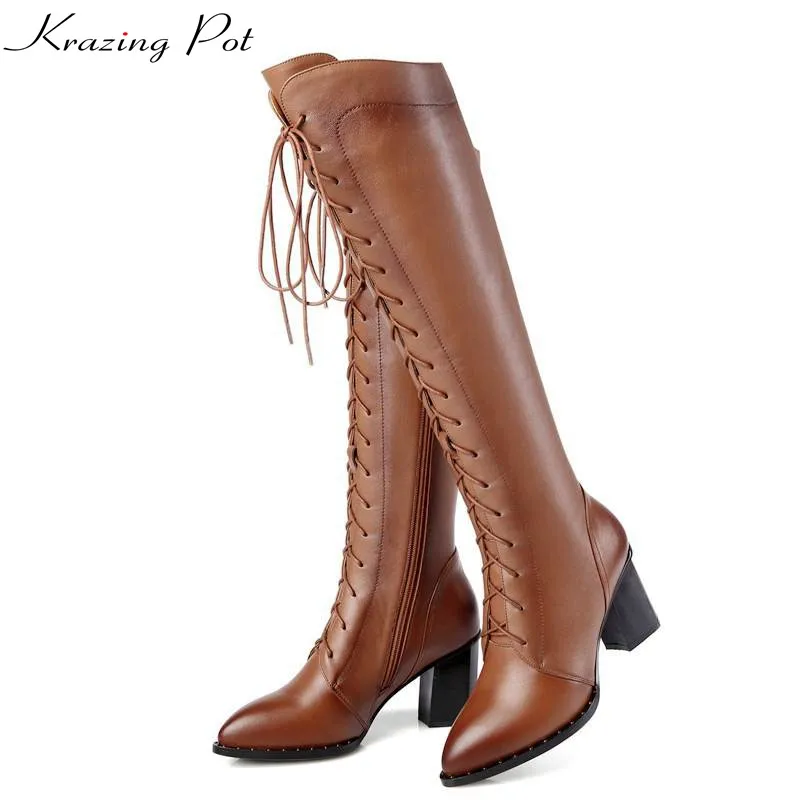 Krazing pot cow leather streetwear pointed toe high heels lace up keep warm winter boots European design over-the-knee boots L10
Krazing pot cow leather streetwear pointed toe high heels lace up keep warm winter boots European design over-the-knee boots L10
