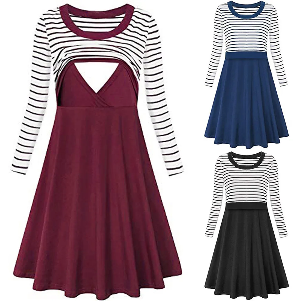Long Sleeve Nursing Clothes Women's Stripe Long Sleeve Flare Maternity Breastfeeding Nursing Dress Lactation Winter Ropa Mujer
Long Sleeve Nursing Clothes Women's Stripe Long Sleeve Flare Maternity Breastfeeding Nursing Dress Lactation Winter Ropa Mujer