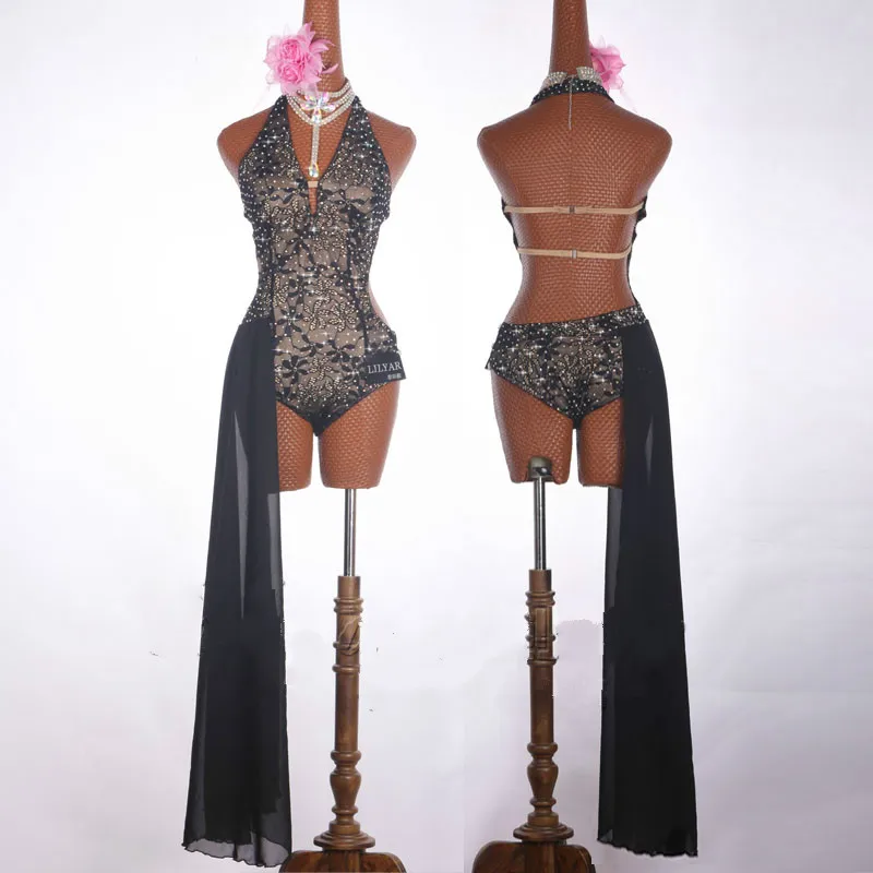 Сексуальные женские платья для латинских танцев черные кружевные танцевальные