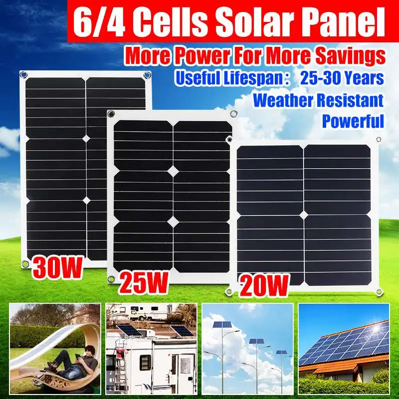 

20/25/50W 5/12/18V Dual USB Solar Panel Solar Cells Battery Power Charger For RV Motorhome Boat Outdoor Camping Emergency Light