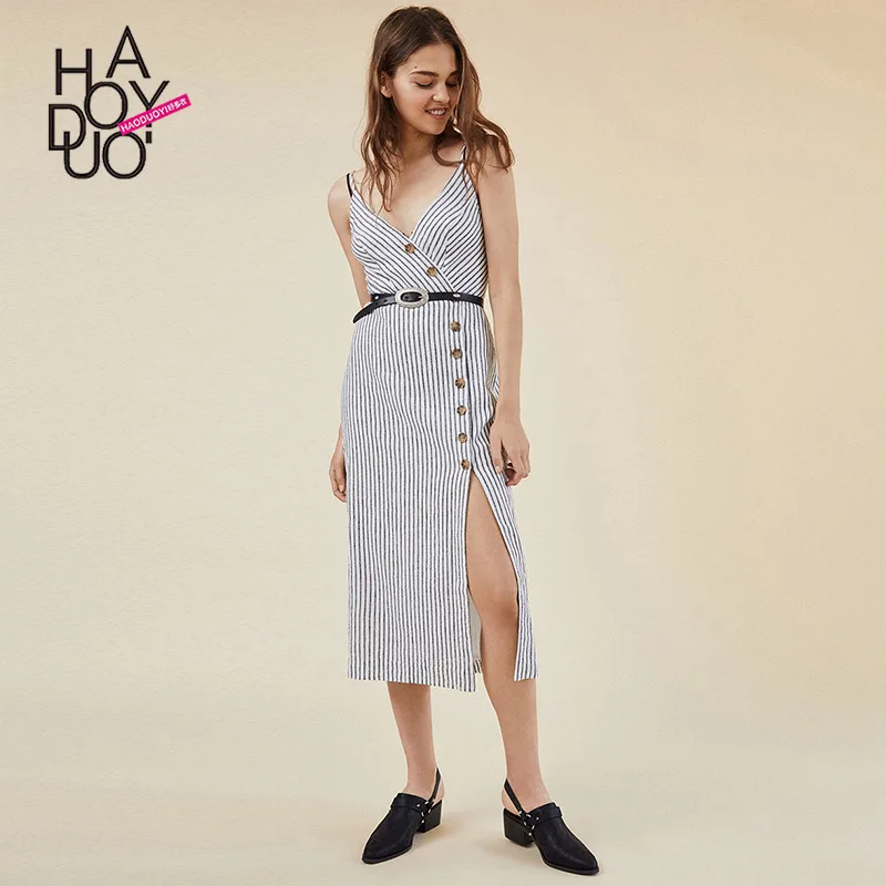 summer western style fashion slim sexy striped buttons backless SML XL XXL V-neck splits woman Casual spaghetti strap dress
summer western style fashion slim sexy striped buttons backless SML XL XXL V-neck splits woman Casual spaghetti strap dress