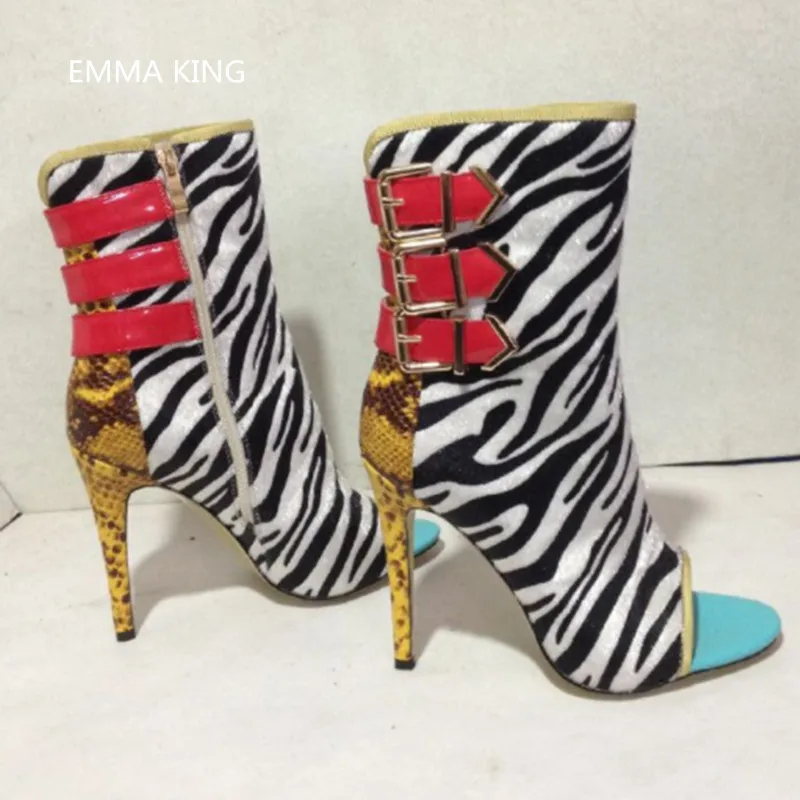 Spring Mixed Colors Zebra Stripes Ankle Boots Women Shoes Pointed Toe Stilettos Botines Mujer Buckle Zipper Party Ladies Shoes
Spring Mixed Colors Zebra Stripes Ankle Boots Women Shoes Pointed Toe Stilettos Botines Mujer Buckle Zipper Party Ladies Shoes