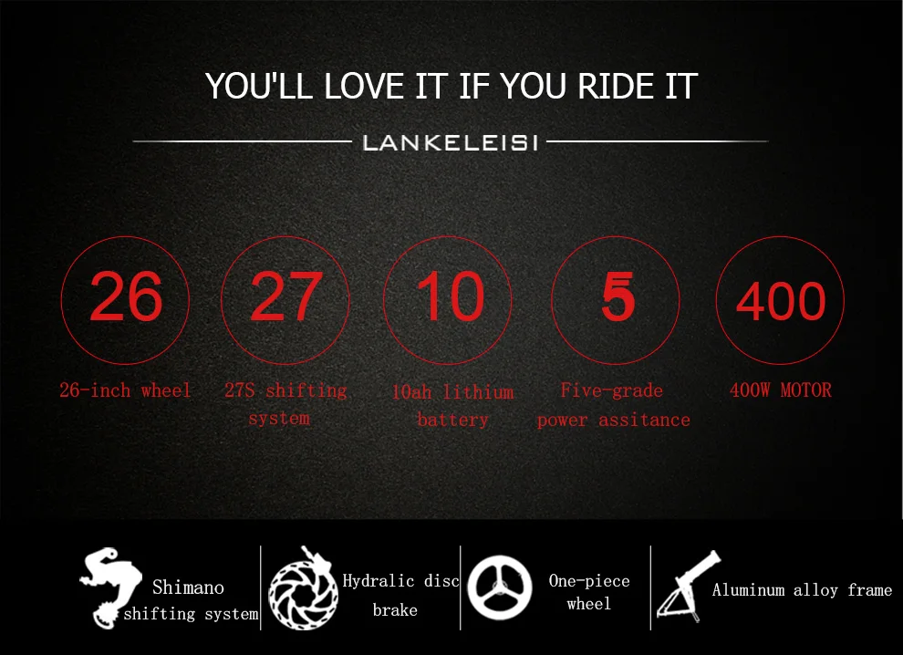 Sale LANKELEISI XT750-Z Foldable E-Bike 26 inch 27 Speeds Hydraulic Suspension Fork 400W 48V 10Ah Lithium Baterry 2