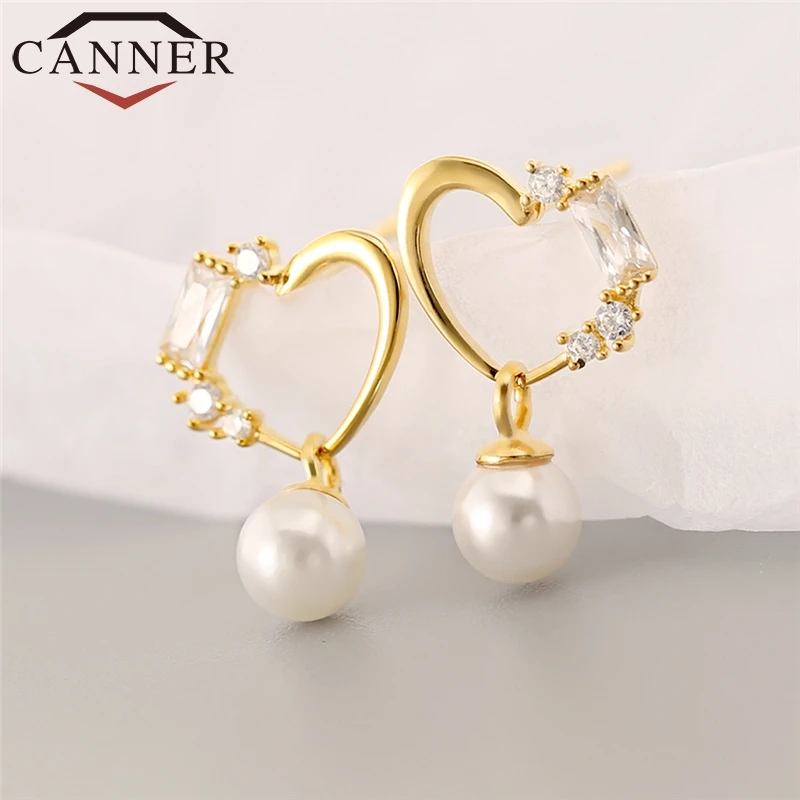 CANNER Lovely Gold Color 925 Sterling Silver Zircon Heart Drop Earrings Imitation Pearl Earring for Women Statement Jewelry FO
CANNER Lovely Gold Color 925 Sterling Silver Zircon Heart Drop Earrings Imitation Pearl Earring for Women Statement Jewelry FO