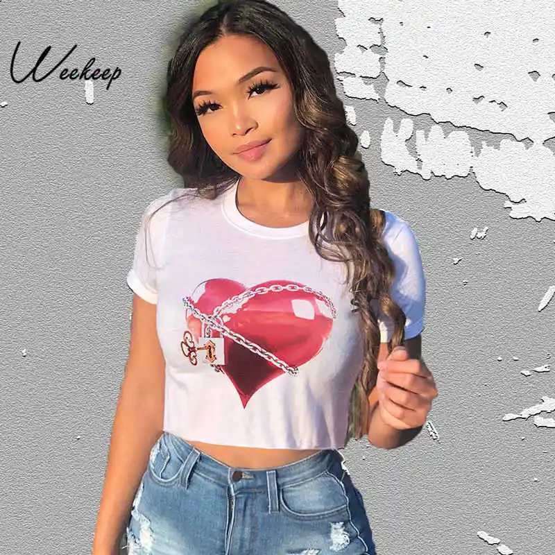 Weekeep Printed O-neck Short Sleeve t shirt Women White Cropped Streetwear tshirt 2019 Summer Sexy Bodycon Crop Top
Weekeep Printed O-neck Short Sleeve t shirt Women White Cropped Streetwear tshirt 2019 Summer Sexy Bodycon Crop Top