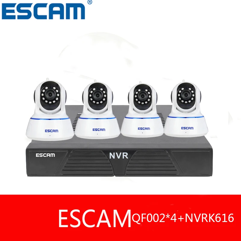 

2017 ESCAM QF002 Indoor Pan/Tilt Wireless Network WIFI IP Camera+1080P network video recorder K616 home security systems kits