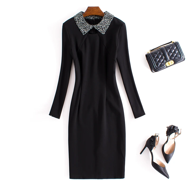 Spring Autumn 2019 New Fashion Office Lady Work Black Dress Elegant Turn-down Collar Long Sleeve Slim Bodycon Women Pencil Dress
Spring Autumn 2019 New Fashion Office Lady Work Black Dress Elegant Turn-down Collar Long Sleeve Slim Bodycon Women Pencil Dress