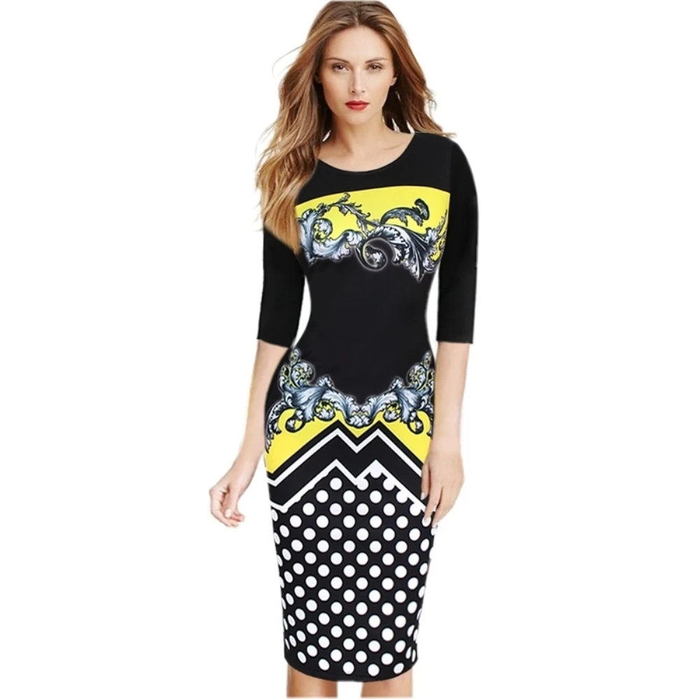 FD3522 Lady O neck Print Midi Pencil Dress Vestidos Robe Half Sleeve Flower Dot Printing Patchwork Knee Length Bodycon Dresses
FD3522 Lady O neck Print Midi Pencil Dress Vestidos Robe Half Sleeve Flower Dot Printing Patchwork Knee Length Bodycon Dresses