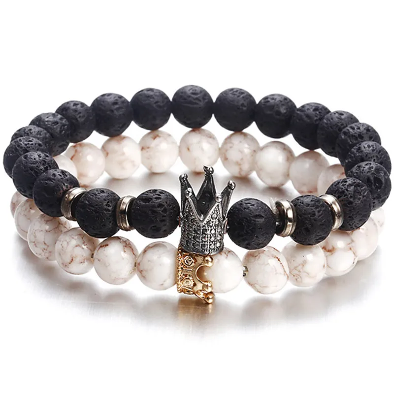 

Hot Trendy Lava Stone Pave CZ Imperial Crown And Helmet Charm Bracelet For Men Or Women Bracelet Jewelry WHITE NOT STONE NS63