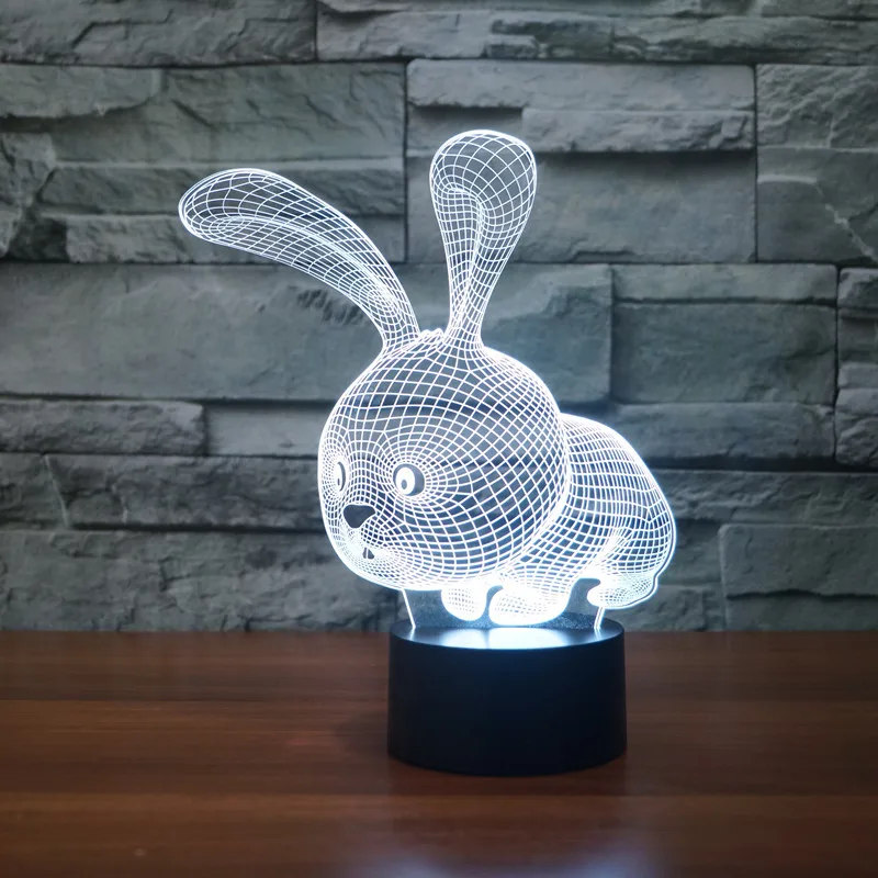 Ночник в форме милого кролика 3D 7 цветов RGB USB сенсорный стол акриловый для детей