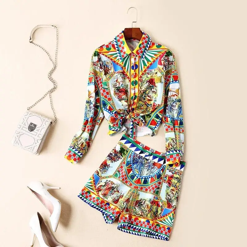 2019 Women Summer 2Piece Set Long Sleeve Shirts and Shorts Vintage Print Fashion Floral Pants
2019 Women Summer 2Piece Set Long Sleeve Shirts and Shorts Vintage Print Fashion Floral Pants