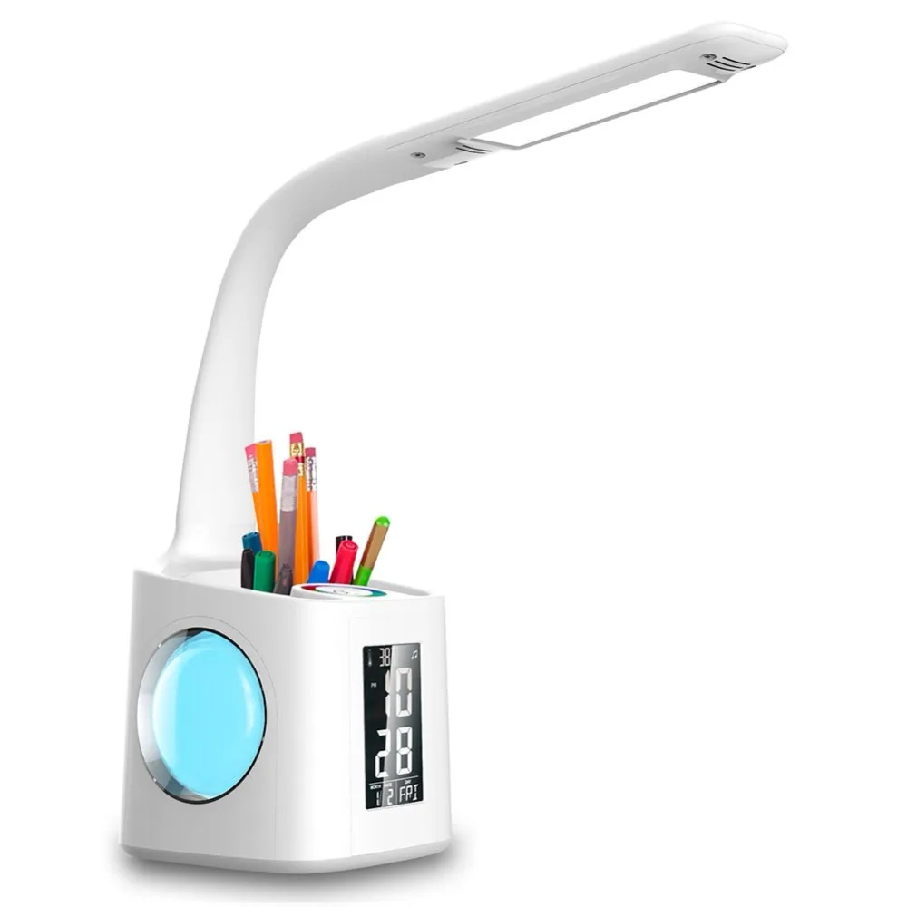Dimmable Led Desk Lamp LCD Screen with Calendar Alarm Thermometer Pen Holder Eye-Caring Study Lamp of Student USB Charging
Dimmable Led Desk Lamp LCD Screen with Calendar Alarm Thermometer Pen Holder Eye-Caring Study Lamp of Student USB Charging