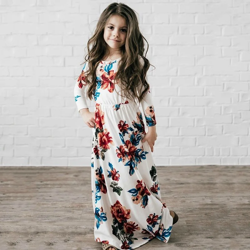 

Dress for Big Girls Casual Beach Party Bohemia Maxi Long Dresse with Pocket Casual Sundress Outfits Beachwear For Children 1-10Y