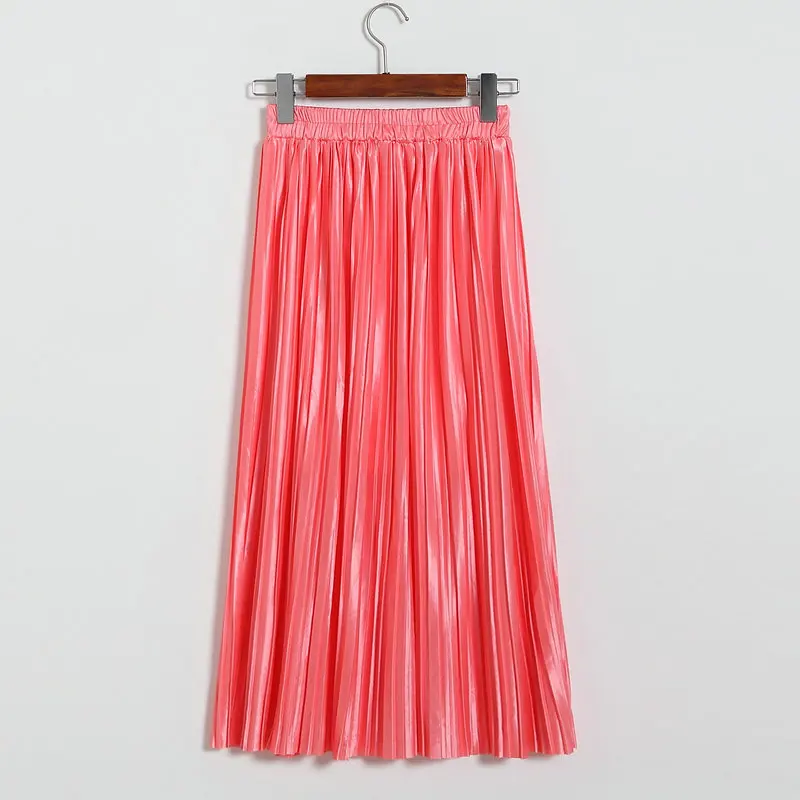 Lustrous pleated skirt metallic mid-length skirt for women of fall 2017 new Korean style joker long skirt (10)