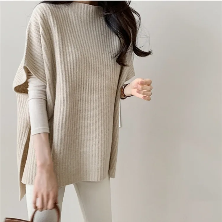 2019 Autumn ribbed top Loose Short Sleeve Cape Sweater Thicken Lazy O-Neck Hem split Knitted Pullover Sweater
2019 Autumn ribbed top Loose Short Sleeve Cape Sweater Thicken Lazy O-Neck Hem split Knitted Pullover Sweater