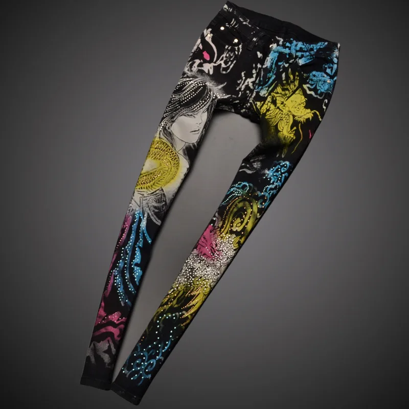 Sexy Slim Rhinestones Floral Print Black Color Painted Pattern Skinny Jeans Elastic Women Low Waist Denim Pencil Pants
Sexy Slim Rhinestones Floral Print Black Color Painted Pattern Skinny Jeans Elastic Women Low Waist Denim Pencil Pants
