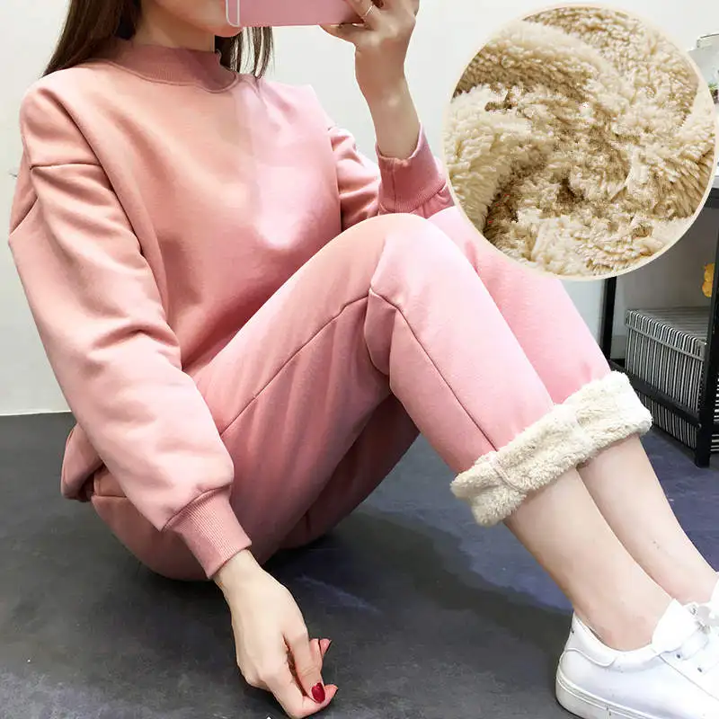 Plus Velvet Thicken Sweatshirt Suit Women Winter Warm Lambs Wool Pullover Sweatshirt And Pants Two-Pieces Hoodies Women C5157
Plus Velvet Thicken Sweatshirt Suit Women Winter Warm Lambs Wool Pullover Sweatshirt And Pants Two-Pieces Hoodies Women C5157