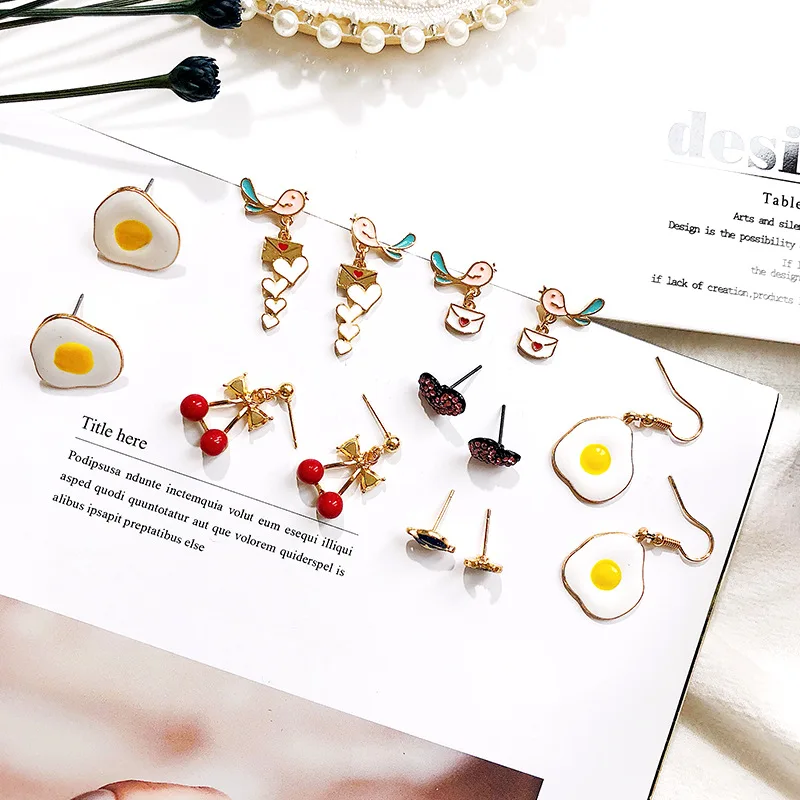 Women Alloy Dangle Earrings Summer Jewelry Egg/Bird/Moon/Heart for Women/Girls Gift | Украшения и аксессуары