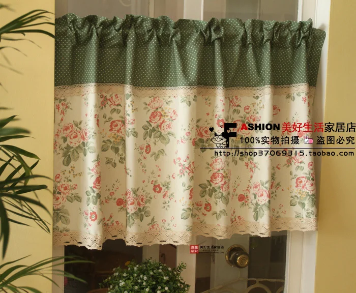 Image Free shipping Green Serenade American country Mediterranean fresh rustic semi shade kitchen curtain coffee curtain