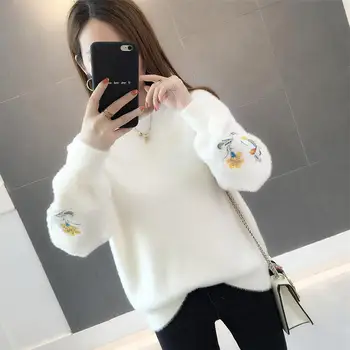 Soft Embroidery Pullover Sweater Women Autumn Winter Long Sleeve Plush Sweaters Jumper Warm Kint Women Sweater Pullovers C5706
Soft Embroidery Pullover Sweater Women Autumn Winter Long Sleeve Plush Sweaters Jumper Warm Kint Women Sweater Pullovers C5706