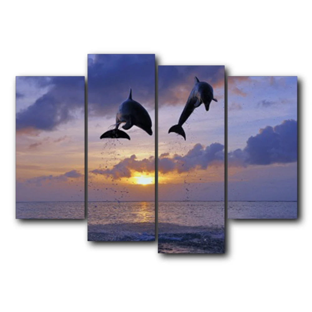 

Dolphin Sea Sunrise Abstract Decorative Canvas Oil Painting Wall Artwork Calligraphy Posters For Living Room Home Decor No Frame