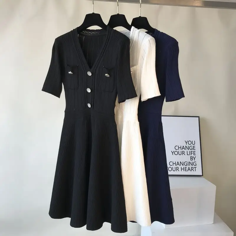 Amolapha Women Soild V Neck Buttons Flod Short Sleeves Knitting Dresses Spring Summer Knit Dress
Amolapha Women Soild V Neck Buttons Flod Short Sleeves Knitting Dresses Spring Summer Knit Dress