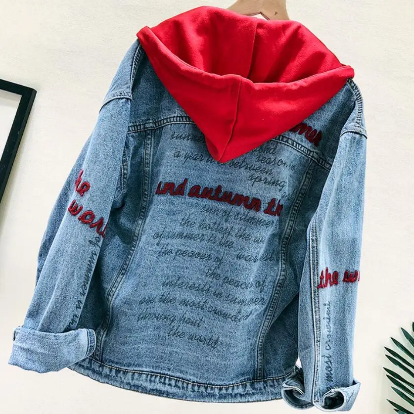 2018 Autumn New Back Letter Embroidered Hooded Long Sleeved Jeans Jacket Women's Student Denim Coats
2018 Autumn New Back Letter Embroidered Hooded Long Sleeved Jeans Jacket Women's Student Denim Coats
