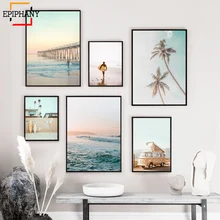 קליפורניה לגלוש אמנות הדפסי חוף קיר אמנות קיץ הדפסת שקיעת נוף בד ציור גלשן Boho תפאורה החוף פוסטרים(China)